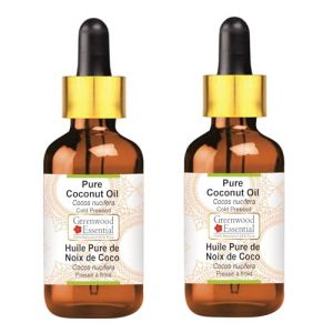 Greenwood Essential Huile de noix de coco pure (Cocos nucifera) avec compte-gouttes en verre press&eacute; &agrave; froid 100 ml x 2 (Greenwood Essential EU, neuf)
