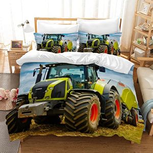 Housse de Couette Tracteur 220x240cm Parure de Lit 2 Personnes 3 Pi&egrave;ces Jaune Tracteur Housse de Couette avec 2 Taies d'oreiller 65x65 cm,pour Enfant Adolescents (WEIWEUNIT, neuf)