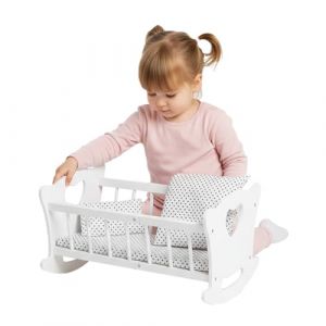 Kinderplay Berceau pour poupée en Bois avec Parure de lit – Lit de poupée avec Matelas, Coussin et Couverture, Berceau à Bascule pour poupées jusqu'à 49,5 cm, Jouet en Bois pour Filles à partir de 3 (kinderplay_shop, neuf)