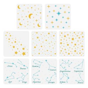 FINGERINSPIRE 8Pcs Pochoir de Peinture Étoiles Scintillantes de Lune 30x30cm Pochoir de Dessin de Constellation Du Zodiaque Pochoir Décoratif Thème Fantastique pour Mur Sol Bois Toile Meubles en Tissu (FINGERINSPIRE FR, neuf)