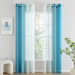 Woaboy Rideau Voilage Rideaux D&eacute;grad&eacute; &agrave; Oeillet Voilages Semi-Transparent L&eacute;ger &Eacute;l&eacute;gant Rideaux Int&eacute;rieurs pour Salon Moderne Chambre Fen&ecirc;tre Maison Lot de 2, 140x225cm Bleu (fengjin home, neuf)