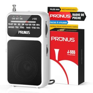 Petite Radio Portable a Piles, PRUNUS J-555 Mini Radio FM Portable avec Rechargeable Batterie 800mAh, Excelente Recepci&oacute;n, TransistorRadio FM de Poche Id&eacute;al pour la Marche et Le Voyage (PRUNUS, neuf)