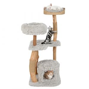 COSTWAY Arbre a Chat XXL 124 cm, Arbre a Chat Bois en Poireir, Design Tronc, 2 Poteaux à Griffer en Jute, 3 Plateformes, Condo Privé, Tour pour Chaton à 5 Niveaux, 124 x 48 x 48 cm, Gris (FDS GmbH, neuf)
