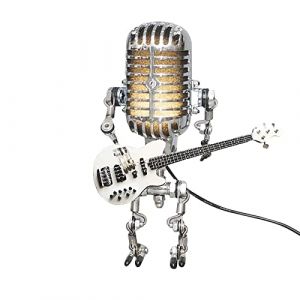xinxinyu Lampe de bureau robot vintage en métal avec mini guitare, lampe à variateur tactile robot, lampe de chevet vintage pour la maison, la chambre, le bar, le bureau (Stationeryy, neuf)