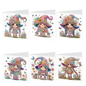 JISHSHAY Lot de 6 Diamond Painting Carte Anniversaire Elfe F&eacute;e Diamant Painting Carte de Voeux Elfe Tableau Diamant Birthday Card Elf Diamond Art Puzzle Adulte Point de Croix Greeting Cards (PUTIBUTUI-EU, neuf)