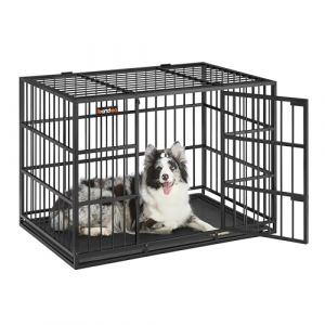 Feandrea Cage pour Chien Ultra-résistante, Caisse pour Animaux de Compagnie, 107 x 70 x 75 cm, pour Chiens Moyens et Grands, Niche avec Toit et Plateau Amovibles, Double Porte, Noir d'encre PPD005B01 (SONGMICS HOME FR, neuf)