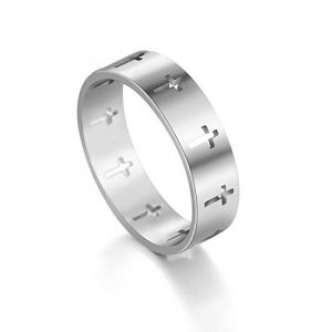 Dreamtimes Croix Bague En Acier Inoxydable Christian Anneau Jésus Christ Seigneur Prière Bijoux Couple Bagues De Fiançailles De Mode Cadeau De Mariage Pour Hommes Femmes Couleur Argent (argent, 21MM) (jinxin-jewelry, neuf)