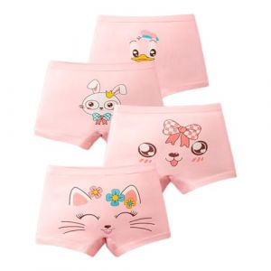 Coton Boxer Fille, 4pcs, Shorty Panty Enfants Coton Boxer, Motif Chat Mignon, Sous-vêtements Femme Doux et Respirants, Taille Élastique Confortable, Cadeau Idéal pour Elle,Culottes pour Filles 2-9 Ans (ZHAO DAN DE DIAN, neuf)