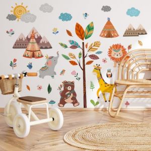 Runtoo Stickers Muraux Animaux Jungle Autocollant Mural For&ecirc;t &Eacute;l&eacute;phant Girafe Lion Arbre Deco Stickers Chambre Enfants B&eacute;b&eacute; D&eacute;coration (Decalplanet-EU, neuf)