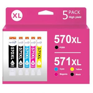PGI-570XL CLI-571XL Remplacement pour Cartouche Canon 571 570 XL Multipack Cartouches d'encre pour MG5750 TS5055 TS5050 TS5053 MG7750 TS5051 TS8050 MG5700 TS8051 MG7751 TS6051 MG5752 MG6850 (5 Pack) (zhuhaishigenyuanmaoyiyouxiangongsi, neuf)