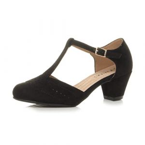 Femmes Talon Moyen découper Chaussures Richelieu Escarpins Pointure 8 - Daim Noir - 41 EU (Ajvani Shoes, neuf)