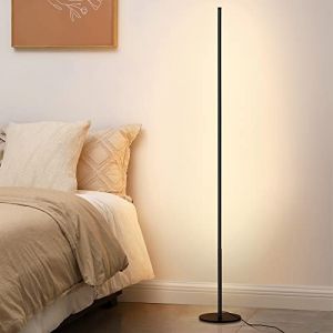EDISHINE Lampadaire LED sur Pied Salon, 147cm Dimmable Colonne Lumineuse, 3000K Blanc Chaud, Moderne Lampe D'Ambiance, Interrupteur au Pied, Decoration Intérieur pour Salle de Jeu, Noir (DewenwilsDirect, neuf)