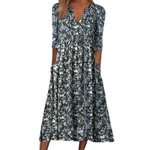 NNGOTD Femme Robe de Cocktail Femme Robe De Soirée en V-Col Et Manches Courtes Robe en Mousseline De Soie Classique Cocktail Mariage Longue Robe De Demoiselle d'honneur Robe Noire Femme (BAULMD（90% Big Promotion Without Discount Code ）, neuf)
