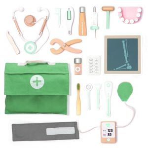 UMU® Mallette de médecin en bois pour enfants avec stéthoscope, tensiomètre, accessoires dentiste et plus encore, mallette de docteur, jouet pour jeu de rôle, kit médical pour enfants à partir de 3, (UMU toys, neuf)