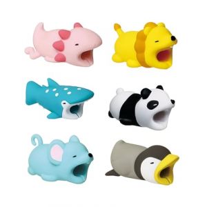 UYRVAPE 6pcs Protecteur de Câble Chargeur Animaux Bite, Mignon Économiseurs de Câble de Charge Panda Requin Hérisson Canard Tigre Protection de Câble Chargeur pour la Plupart des Téléphones et iPad (XU YANG DE DIAN, neuf)