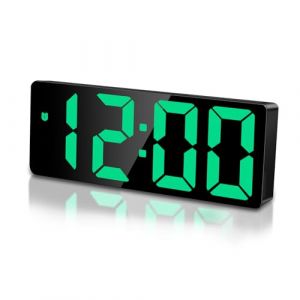 Sarsumir Réveil Numérique LED, Reveil Matin Numerique avec Temps Date Température Somnoler Luminosité réglable Horloge Digitale Enfant pour Maison Bureau Voyage, Vert (LauraGood, neuf)