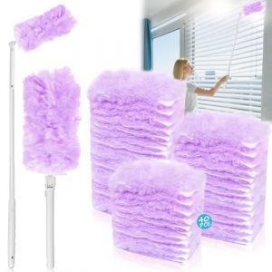 KOVSGQ pour swiffer plumeau poussiere Recharge swiffer plumeaux 40 Pcs plumeau telescopique 3D 360&deg; 1 poign&eacute;e 1 Manche t&eacute;lescopique pour Nettoyer la Poussi&egrave;re la Salet&eacute; Les Poils Plumeaux(Violet) (Travenix-US, neuf)