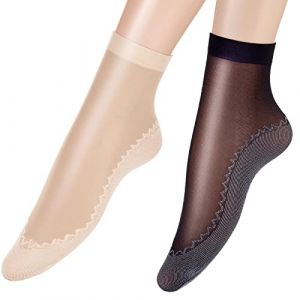 20 Paires Chaussettes de Chevilles Soyeuses avec Semelle en Coton Chaussettes Transparentes Hautes en Soie (Nu, Noir) (BARQUEEN, neuf)