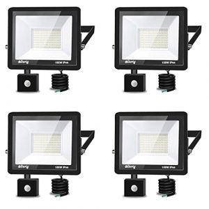 4 Pcs 100W LED Lampe Exterieur Detecteur de Mouvement, Projecteur Spot LED Extérieur Détecteur Blanc Froid IP67 Étanche, Eclairage Extérieur Avec Detecteur Jardin Garages, Façades, Parc (TOBETOP, neuf)