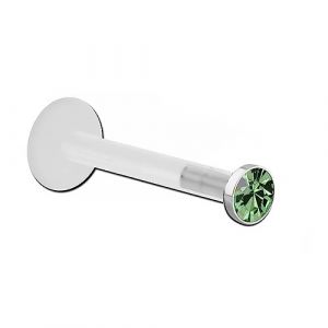 INOKI - Micro labret Bioflex Cristal 2.35mm serti acier - Jonc/Tige 1.2mm, Long. int. 8mm, Élément 2.35mm - Peridot (INOKI PIERCING, neuf)