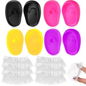 POPETPOP 4 Paires de Prot&egrave;ge-oreilles en Silicone Souple R&eacute;utilisables 100 Couvre-oreilles Jetables Transparents, Protection D&rsquo;oreilles Teinture Capillaire et Eau, Ajustables pour Salon (Denneyas, neuf)