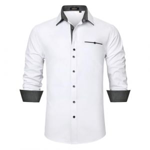 Enlision Chemise Homme, blanc/noir, XL - Coupe R&eacute;guli&egrave;re, Manches Longues, Chemise d'Affaires, Chemise de Loisirs, Chemise Homme, Mariage, F&ecirc;te, Travail, Affaires, Bal de Fin d'Ann&eacute;e (MXECEUR, neuf)
