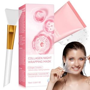 Collagen Night Wrapping Mask, Masque Collagene Visage, Collagen Overnight Wrapping Peel Off Facial Mask, Réduction du Relâchement et de L'aspect Terne, Améliore l'élasticité de la peau,75ml (sanmenxiahaochang, neuf)