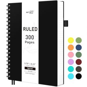 RETTACY Cahier à spirales A5, 150 feuilles/300 pages pour écrire, papier ligné universitaire 100 g/m², couverture rigide en PVC, 14,5 x 21 cm - Noir (Lakatec, neuf)
