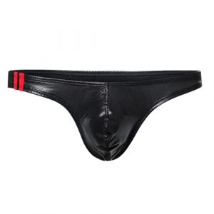 NAFING String Cuir pour Homme Sexy String Vibrant Tongs Sexy Sissy Homme String Sexy sous Vetement Thong Noir Sexy &Eacute;rotique Mini String sous-V&ecirc;tements Slip Jockstrap Cuir String (min-bmao, neuf)