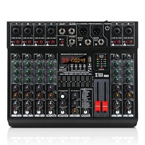XTUGA LXT6 Table de mixage audio professionnelle &agrave; 6 pistes avec 99 effets DSP, &eacute;galiseur 7 bandes, bouton d'alimentation fant&ocirc;me 48V ind&eacute;pendant et sourdine, fonction Bluetooth, DJ, sc&egrave;ne/soir&eacute;e (XTUGA E-COMMERCE-UK, neuf)