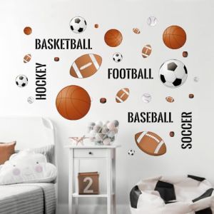 Tanlaby Stickers Muraux Ballons de Sport Autocollants Muraux de Football de Basketball Sticker Mural ​de Hockey de Baseball pour Gar&ccedil;on P&eacute;pini&egrave;re D'enfant D&eacute;coration Murale De La Maison (JDD store, neuf)