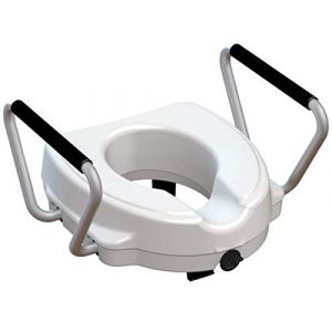 Réhausseur WC de 12,5 cm, anatomique, avec système de fixation et accoudoirs fixes, portée 130 kg (Almamedical, neuf)