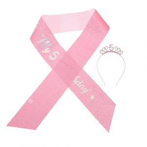 VALICLUD Ensemble F&ecirc;te Anniversaire 5 Ans Fille Couronne Paillet&eacute;e Rose Bandeau et &Eacute;charpe &laquo; Joyeux Anniversaire &raquo; Accessoires L&eacute;gers pour D&eacute;coration et D&eacute;guisement de Princesse (MOUBACK, neuf)