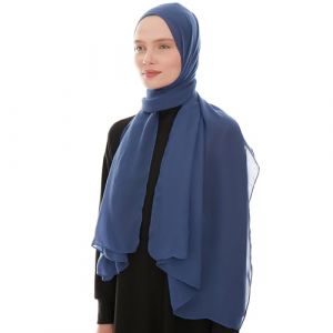 Ayisah Hijab En Mousseline Pour Femme - Hijab Femme Musulmane Voile Indigo - &Eacute;charpe L&eacute;g&egrave;re Pour Dames - Foulards Islamiques Modernes En Mousseline Pour Dames - Ch&acirc;le Pour Robe De Pri&egrave;re (Indigo) (ShawlFactory, neuf)
