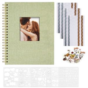 Vienrose Album Photo Scrapbooking, 28,5 x 20,5 cm Album Photo en Lin avec 40 Pages Papier Kraft Blanc Vierge, Kit de Fournitures de Scrapbooking DIY pour Couple B&eacute;b&eacute; Famille Mariage, Herbe Verte (Vienrose EU, neuf)
