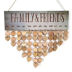 ULTNICE Calendrier d'anniversaire perpétuel - Calendrier mural en bois (1 plaque, 25 disques de bois, 25 cœurs en bois, 50 nœuds en fer). (Second Speed SS, neuf)