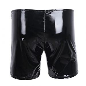 meiodtion Slips pour homme Boxershorts pour homme Sous-v&ecirc;tements avec ouverture pour p&eacute;nis Latex Short en similicuir Look verni Hipster Slip pour homme Pantalon &Eacute;rotique Lingerie en cuir Slips (WPYueSuxiaodian, neuf)