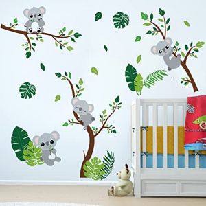 Runtoo Stickers Muraux Enfants Koala Arbre Autocollant Mural Animaux Feuilles Vertes Deco Stickers Chambre Enfants Fille Garçon Bébé Décoration (Decalplanet-EU, neuf)