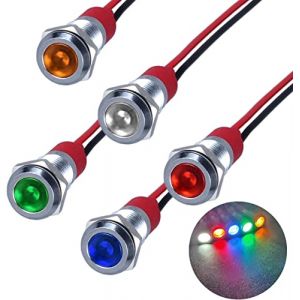 RUNCCI-YUN 5pcs 110V-220v 8mm DC Voyant Led En Metal,Led Indicateur Panneau,Temoin Lumineu, Pour Van,Bateau Et Autres Vehicules Universel(vert jaune rouge bleu blanc) (RUNCCI-YUN, neuf)