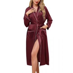 Sopesil Peignoir de Bain Femme Satin Longue Robe de Bain Peignoir de Mariée Kimono Femme avec Poches Confortable pour Maison Toutes Saisons Fuchsia XXL (Sopesil Direct, neuf)