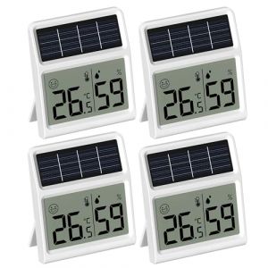 Solar Thermometre Hygrometre Interieur, Mini Thermomètre Hygromètre d'intérieur Alimenté par la lumière- Fonctionne uniquement sous éclairement lumineux, Blanc - Sachet de quatre (chenrunheng, neuf)