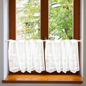 ZOLGINAH Rideaux de la Cuisine Moderne,Rideau Court Blancs avec Motifs Délicats de Papillons et de Jacquard Floral,Rideaux Transparants,Rideau Décorant Le Salon Chambre 60 x 45 cm (L x H) 2pcs (zhuojia, neuf)