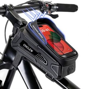 CHICLEW Sacoche de vélo 2 l - Support de téléphone portable - Étanche - Écran tactile en TPU 0,25 mm - Style militaire - Rigide - Anti-vibration - Pour vélo électrique et VTT de 4,7 à 6,8 pouces (Winmore-EU, neuf)