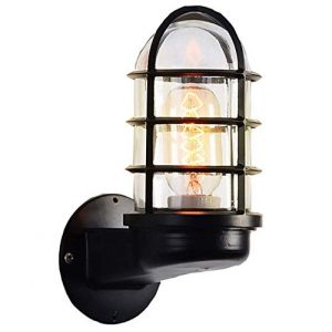 Applique murale r&eacute;tro en forme de cage en m&eacute;tal pour int&eacute;rieur et ext&eacute;rieur, &eacute;tanche, style industriel, applique nautique pour jardin, balcon, patio, bar, chambre &agrave; coucher, &eacute;clairage E27, noir It's (PengXueBaiHuo, neuf)