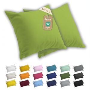 Lavea&reg; Taies d&rsquo;Oreiller 65x65 cm Lot de 2 &ndash; Housses de Coussin en Coton Jersey 100% Doux et Respirant avec Fermeture &Eacute;clair YKK &ndash; Vert Pomme (B&D Textiles, neuf)