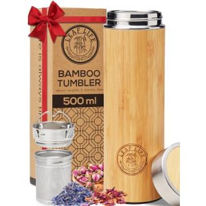 LeafLife Infuseur thé Bouteille en Bambou Premium avec Filtre 500ml – Préserve le Froid et la Chaleur pendant 12h – Bouteille infusion Isolée sous Vide (FEXP, neuf)
