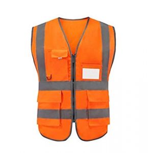 Cicilin Gilet de Sécurité, Gilet Fluo Réfléchissant et Lavable, avec Fermeture Eclair, Haute Visibilité pour Cycliste, Conducteur, Coureur, Eboueur (Orange fluo) (Cicilin-EU, neuf)