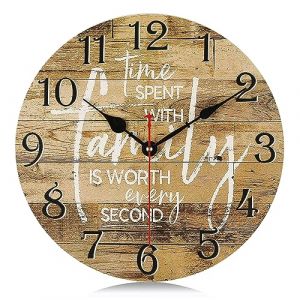 Lafocuse 30cm Horloge Murale Famille Vintage Bois, Silencieuse Marron Pendule Murale Retro, Shabby Chic Rond D&eacute;co sans Tic-tac pour Salon Chambre Cuisine Bureau (QuareBest, neuf)