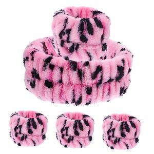 NOLITOY 1ensemble Bandes De Lavage De Visage Avec -t&ecirc;te Imperm&eacute;able Et Bracelets Pour Spa Et Maquillage Coloris L&eacute;opard (M.Meteorite, neuf)