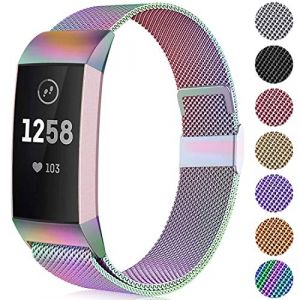 Faliogo Bracelet de Remplacement Compatible avec Fitbit Charge 3 Bracelet/Fitbit Charge 4 Bracelet, Bande R&eacute;glable en M&eacute;tal en Acier Inoxydable pour Femmes Hommes, Petit Color&eacute; (Gehuaa-EU, neuf)